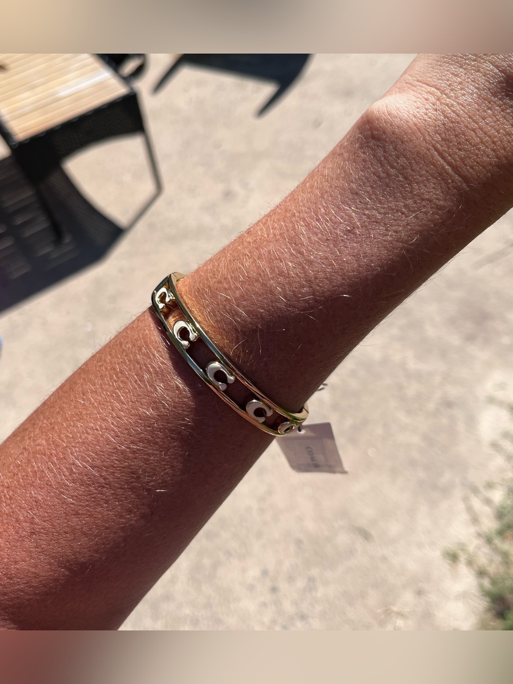 Coach Logo Signature C Open Enamel Hinge Bracelet Bangle White Gold - Picture 4 of 8